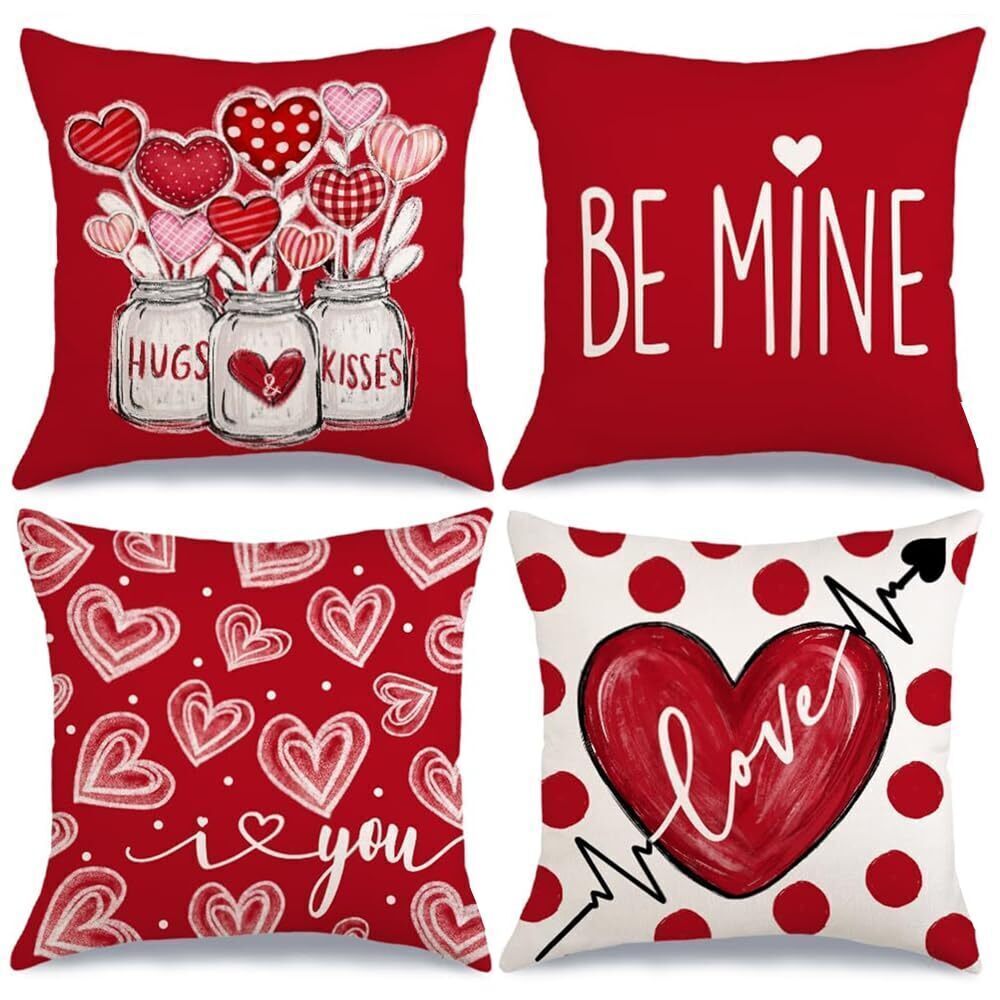 9890 Valentines Day Outdoor Pillow Covers, 18 x 18 inch Set of 4 Waterproof